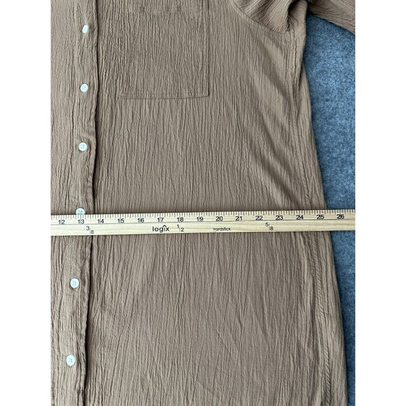 H&M Brown Crinkle Cotton Button Front Midi Shirt Dress S Brown Casual Minimalist - Picture 10 of 12